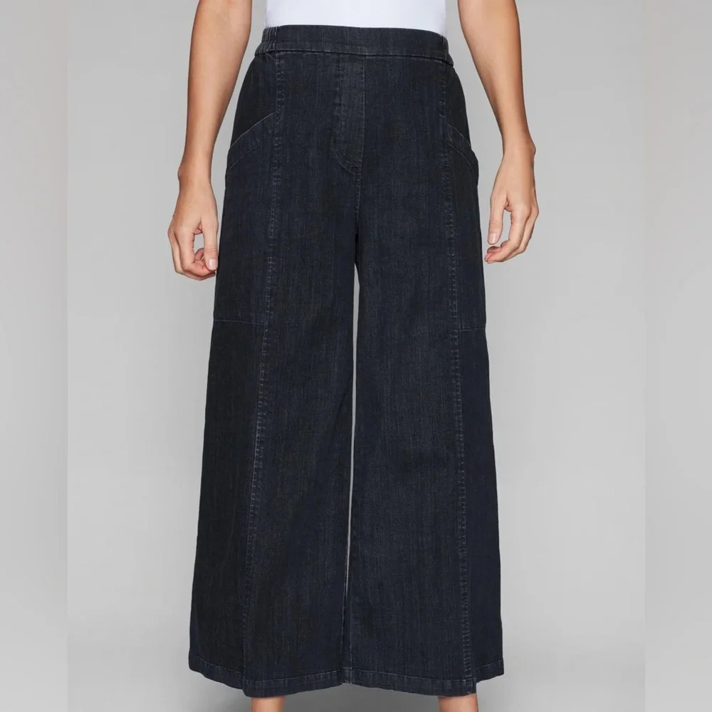 Elegant Blue/ Black Wide-Leg Women's Jeans by Lisa Bayne of Artful Home. Size XS - Picture 1 of 10
